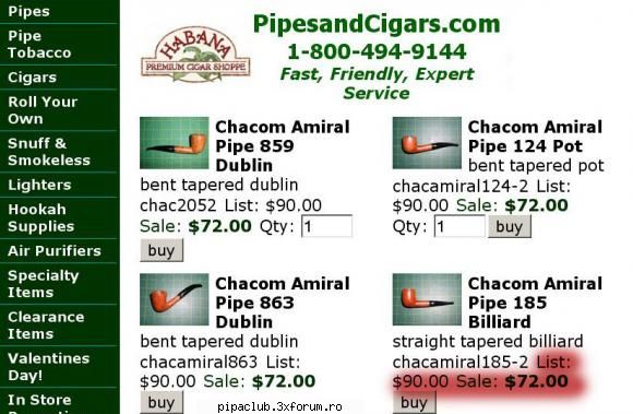 Vand pipa CHACOM Amiral - Salut, nasol cu economia asta de piata din - Vanzari pipe si accesorii